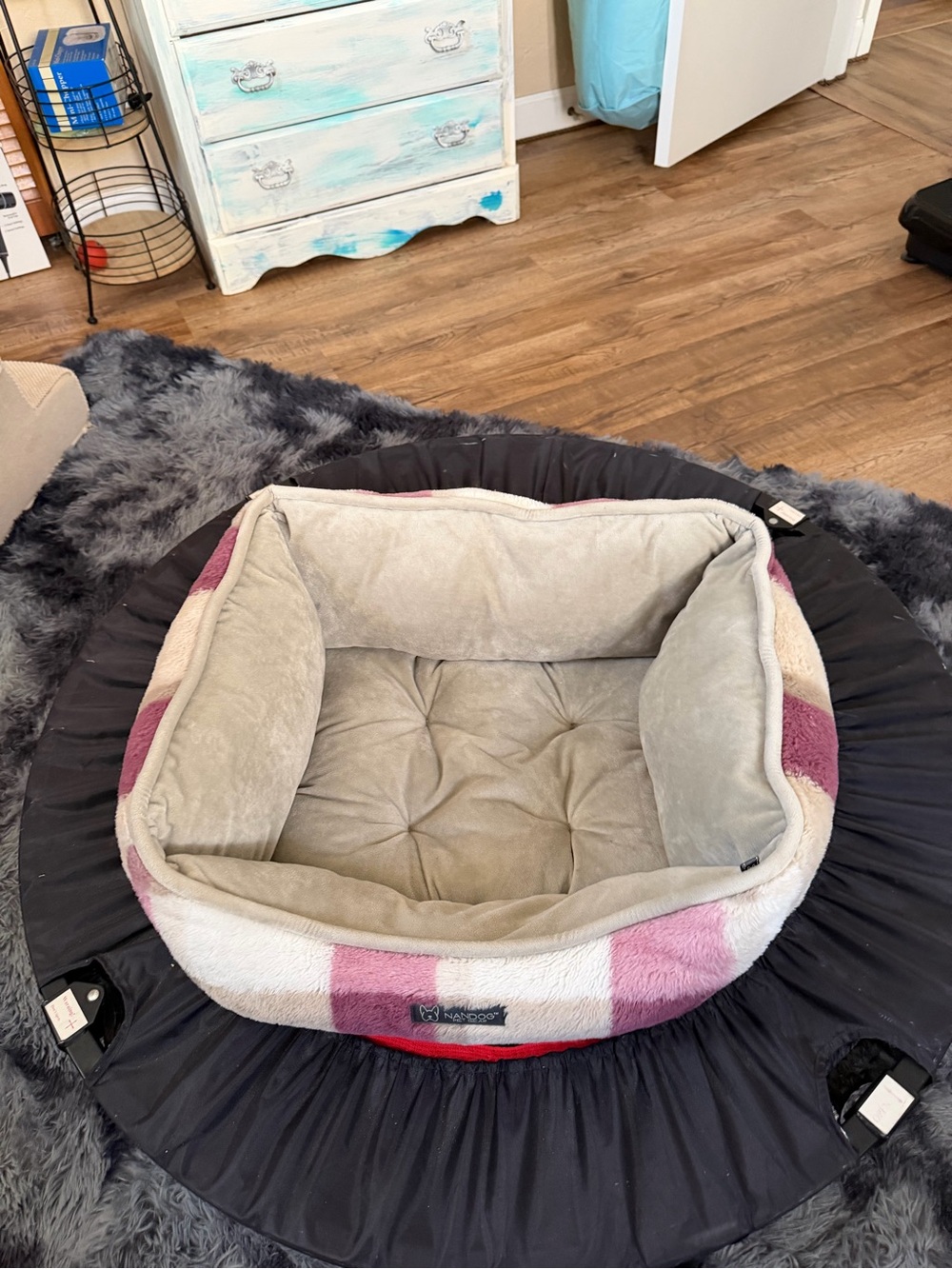 Cozy Plush Square Pet Bed in Pink and Cream
